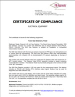 CERTIFICATE OF COMPLIANCE ELECTRICAL EQUIPMENT (FM Approvals)